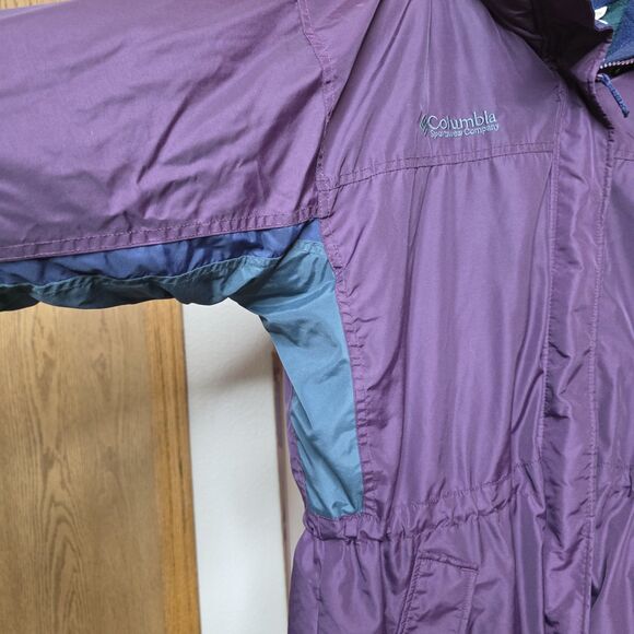 Vintage Columbia Long’s Peak Two Piece Coat Small Purple Green Fleece Lined Hood - Picture 11 of 16